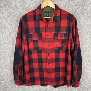 Banana Republic Buffalo Plaid Shacket Men's Large Wool Blend Elbow Patches